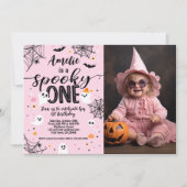 Spooky One Pink Ghost Halloween Invite with Photo 招待状 (正面)