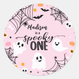 Spooky One Pink Halloween Ghost ラウンドシール