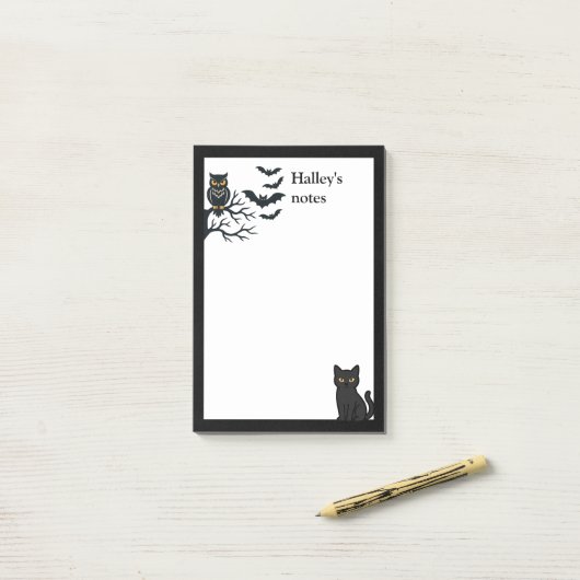 Spooky owl, bats and black cat ポストイット (デスク上)