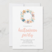 Spooky Pink Skull Floral Wreath Halloween Party 招待状 (正面)