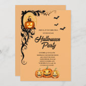 Spooky Pumpkin bats Adult Halloween Party  招待状 (正面/裏面)