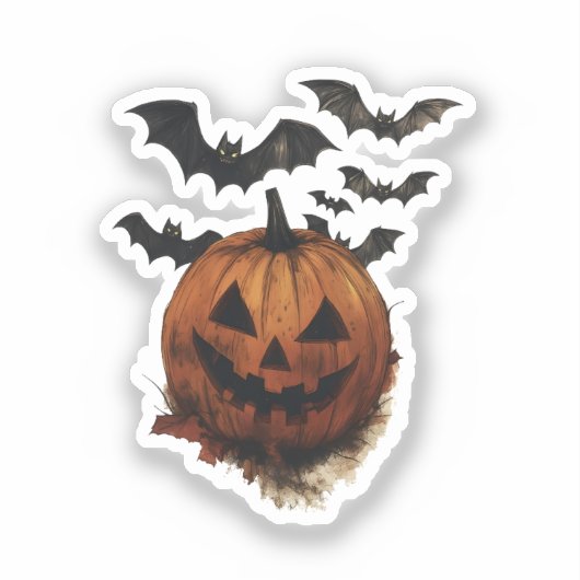 Spooky Pumpkin & Bats Halloween Art シール (正面)