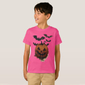 Spooky Pumpkin & Bats Halloween Art Tシャツ (正面フル)