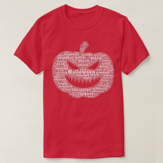 Spooky Pumpkin Face Halloween Wordcloud Tシャツ (デザイン正面)