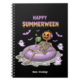 Spooky Pumpkin Faced Skeleton Fun Happy Summerween ノートブック