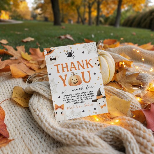 Spooky Pumpkin Ghost Thank You 招待状