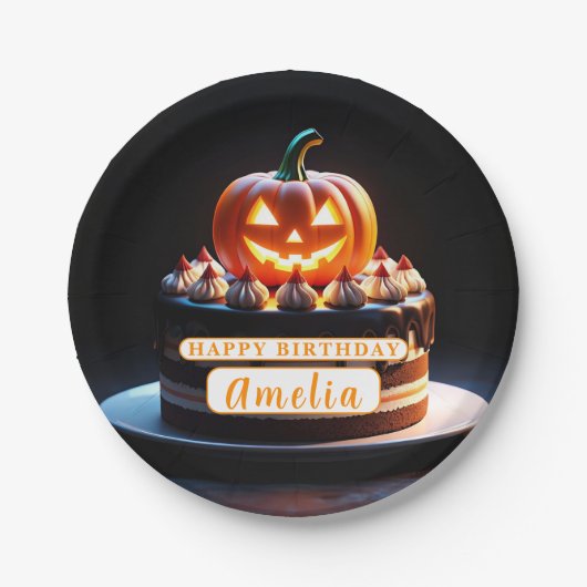 Spooky Pumpkin Halloween Birthday Paper Plate ペーパープレート (正面)