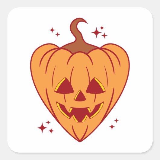 Spooky Pumpkin Heart Halloween スクエアシール (正面)
