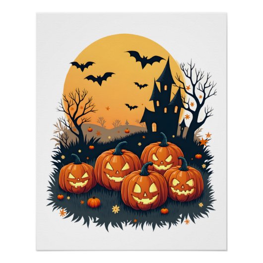 Spooky Pumpkin Patch � Retro Halloween Tee ポスター (正面)