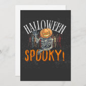 spooky pumpkin skeleton Halloween Tシャツ | おもしろ 招待状 (正面/裏面)