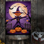 Spooky Pumpkin Witch with Full Moon Poster ポスター