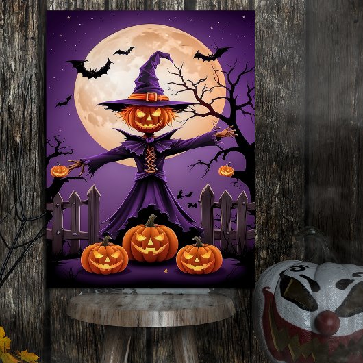 Spooky Pumpkin Witch with Full Moon Poster ポスター