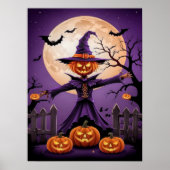 Spooky Pumpkin Witch with Full Moon Poster ポスター (正面)