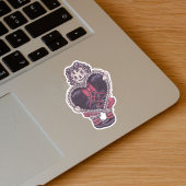 Spooky Rag Doll Yarn Hair Big Black Heart Red Bow シール