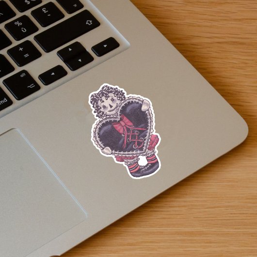 Spooky Rag Doll Yarn Hair Big Black Heart Red Bow シール