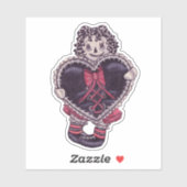 Spooky Rag Doll Yarn Hair Big Black Heart Red Bow シール (シート)