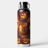 SPOOKY SCARY HALLOWEEN TREE WITH ORANGE PUMPKINS ウォーターボトル (背面)
