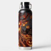 SPOOKY SCARY HALLOWEEN TREE WITH ORANGE PUMPKINS ウォーターボトル (背面)