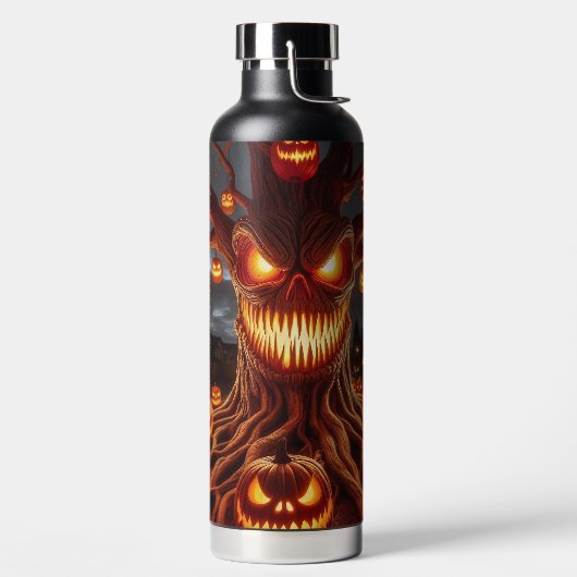 SPOOKY SCARY HALLOWEEN TREE WITH ORANGE PUMPKINS ウォーターボトル (左面)