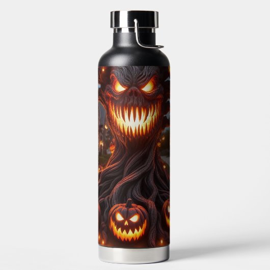 SPOOKY SCARY HALLOWEEN TREE WITH ORANGE PUMPKINS ウォーターボトル (左面)