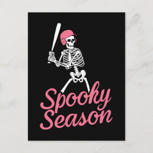 Spooky Season   野球スケルトン ピンクハット ポストカード