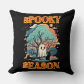 Spooky Season Ghost & Black Cat Halloween Design クッション (正面)