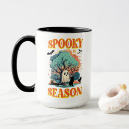 Spooky Season Ghost & Black Cat Halloween Design マグカップ