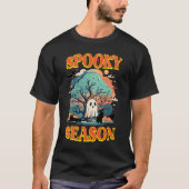 Spooky Season Ghost & Black Cat Halloween Design Tシャツ (正面)