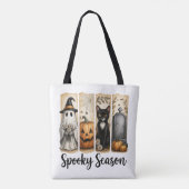 Spooky Season Halloween Black Cat, Ghost, Pumpkin  トートバッグ (裏面)