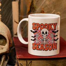 Spooky Season" Halloween – Cute Skeleton with Bats コーヒーマグカップ