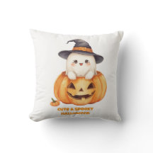 Spooky Season Halloween Ghost Pumpkin Throw Pillow