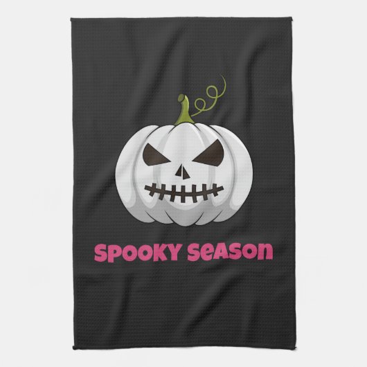 Spooky Season Halloween Towel With White Pumpkin キッチンタオル (縦)