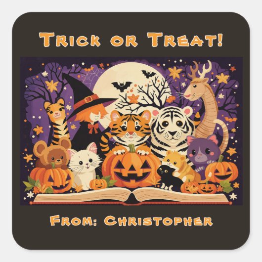Spooky Season Magical Forest Creatures Custom スクエアシール (正面)