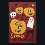 Spooky Season Pumpkins Ghost Bat HALLOWEEN Autumn キッチンタオル<br><div class="desc">Decorate your kitchen with this cool art towel. Makes a great Halloween,  housewarming,  birthday or wedding gift! 
You can customize it with your own text too or change the colors.
Check my shop for lots more colors and patterns!</div>