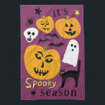 Spooky Season Pumpkins Ghost Bat HALLOWEEN Autumn キッチンタオル<br><div class="desc">Decorate your kitchen with this cool art towel. Makes a great Halloween,  housewarming,  birthday or wedding gift! 
You can customize it with your own text too or change the colors.
Check my shop for lots more colors and patterns!</div>