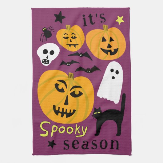 Spooky Season Pumpkins Ghost Bat HALLOWEEN Autumn キッチンタオル (縦)
