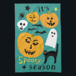 Spooky Season Pumpkins Ghost Bat HALLOWEEN Autumn キッチンタオル<br><div class="desc">Decorate your kitchen with this cool art towel. Makes a great Halloween,  housewarming,  birthday or wedding gift! 
You can customize it with your own text too or change the colors.
Check my shop for lots more colors and patterns!</div>