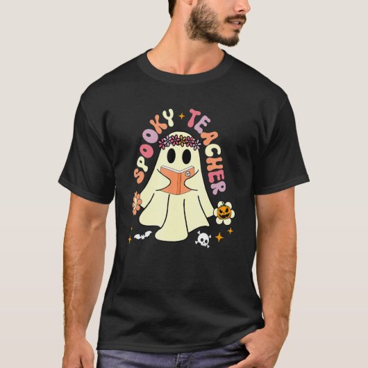 Spooky Season Retro Spooky Teacher Halloween Costu Tシャツ (正面)