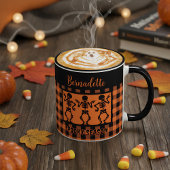 Spooky Season Skeleton Trio Orange & Black Plaid  マグカップ