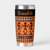 Spooky Season Skeleton Trio Orange & Black Plaid  保温保冷タンブラー (背面)