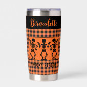 Spooky Season Skeleton Trio Orange & Black Plaid  保温保冷タンブラー (正面)