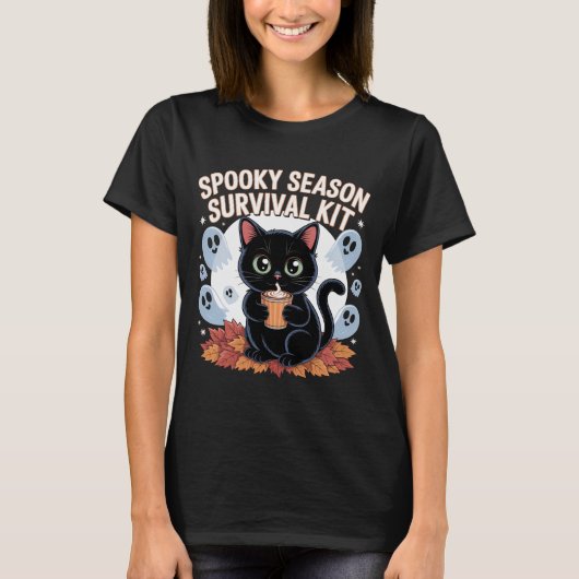 Spooky Season Survival Kit Cute Black Cat T-Shirt Tシャツ (正面)
