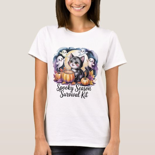 Spooky Season Survival Kit Cute Cat Ghost T-Shirt  Tシャツ (正面)