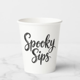 Spooky Sips おもしろハロウィンパーティー ブラック&ホワイト 紙コップ