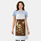 Spooky Skeleton Cat All-Over Print Apron, Medium エプロン (着用した状態)