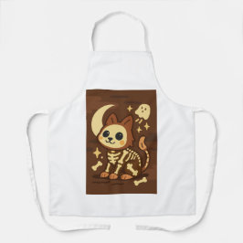 Spooky Skeleton Cat All-Over Print Apron, Medium エプロン
