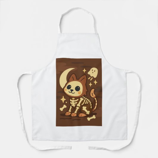 Spooky Skeleton Cat All-Over Print Apron, Medium エプロン (正面)