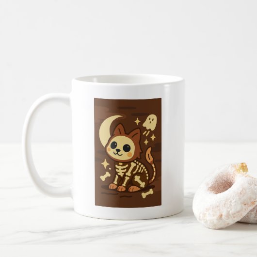 Spooky Skeleton Cat and Ghost Classic Mug, 11 oz コーヒーマグカップ (ドーナツ)