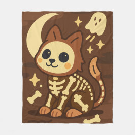 Spooky Skeleton Cat and Ghost Fleece Blanket フリースブランケット