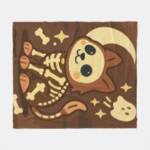Spooky Skeleton Cat and Ghost Fleece Blanket フリースブランケット (正面(横))